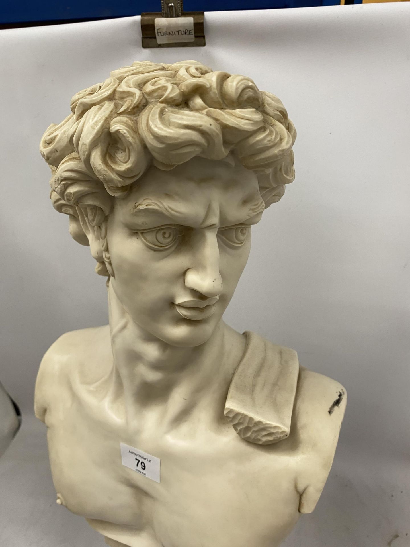 A LARGE DECORATIVE HEAVY RESIN BUST OF DAVID, HEIGHT 53CM - Image 2 of 5