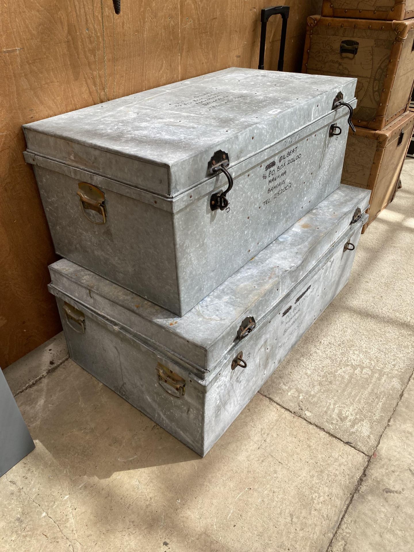 TWO GRADUATED GALVANISED METAL STORAGE TRUNKS - Image 2 of 8