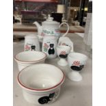 A COLLECTION OF CAT RELATED CERAMICS TO INCLUDE A TEAPOT, CRUET SET, TOAST RACK, SUGAR BOWL, EGG