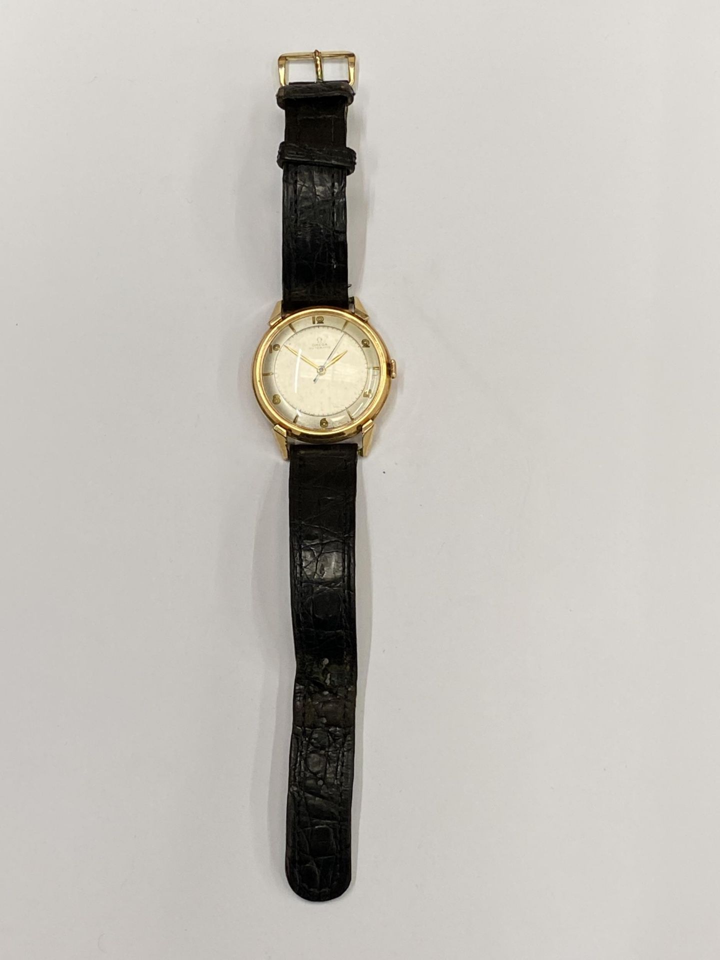 A 1940'S OMEGA BUMPER AUTOMATIC WATCH, YELLOW METAL UNMARKED CASE, WITH NON ORIGINAL BOX, WORKING AT - Image 7 of 8