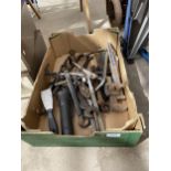 AN ASSORTMENT OF TOOLS TO INCLUDE SPANNERS AND STILSENS ETC