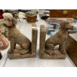 A PAIR OF STONE BOOK-ENDS IN THE SHAPE OF A DOG HEIGHT 21CM