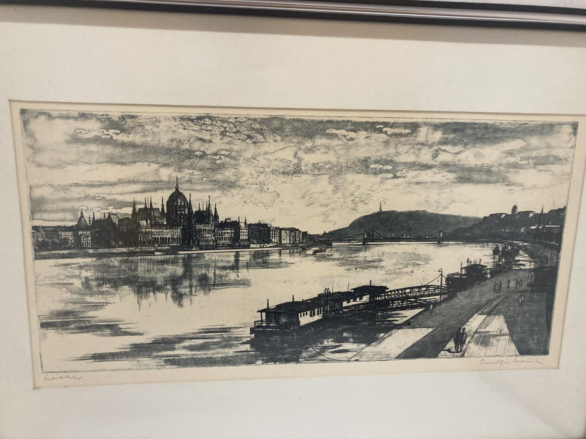 A FRAMED PENCIL SIGNED C. SURGOI MATE LASZLO, ENGRAVING OF BUDAPEST, HUNGARY WITH ORIGINAL RECEIPT - Image 2 of 5