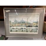 A FRAMED L.S LOWRY 'NORTHERN RIVER SCENE' PRINT