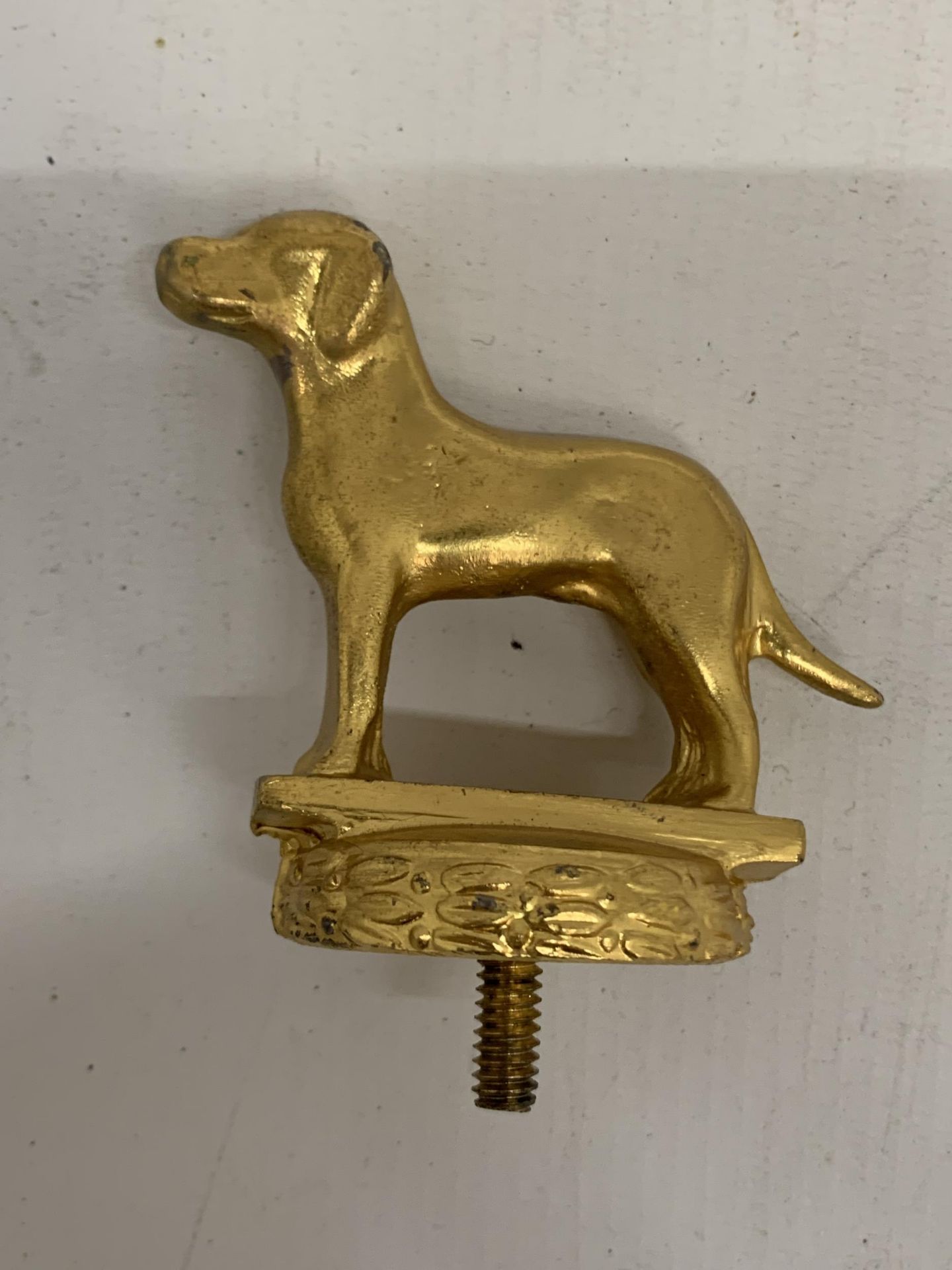 TWO VINTAGE GOLD PAINTED CAR MASCOTS - COW AND DOG - Image 3 of 4