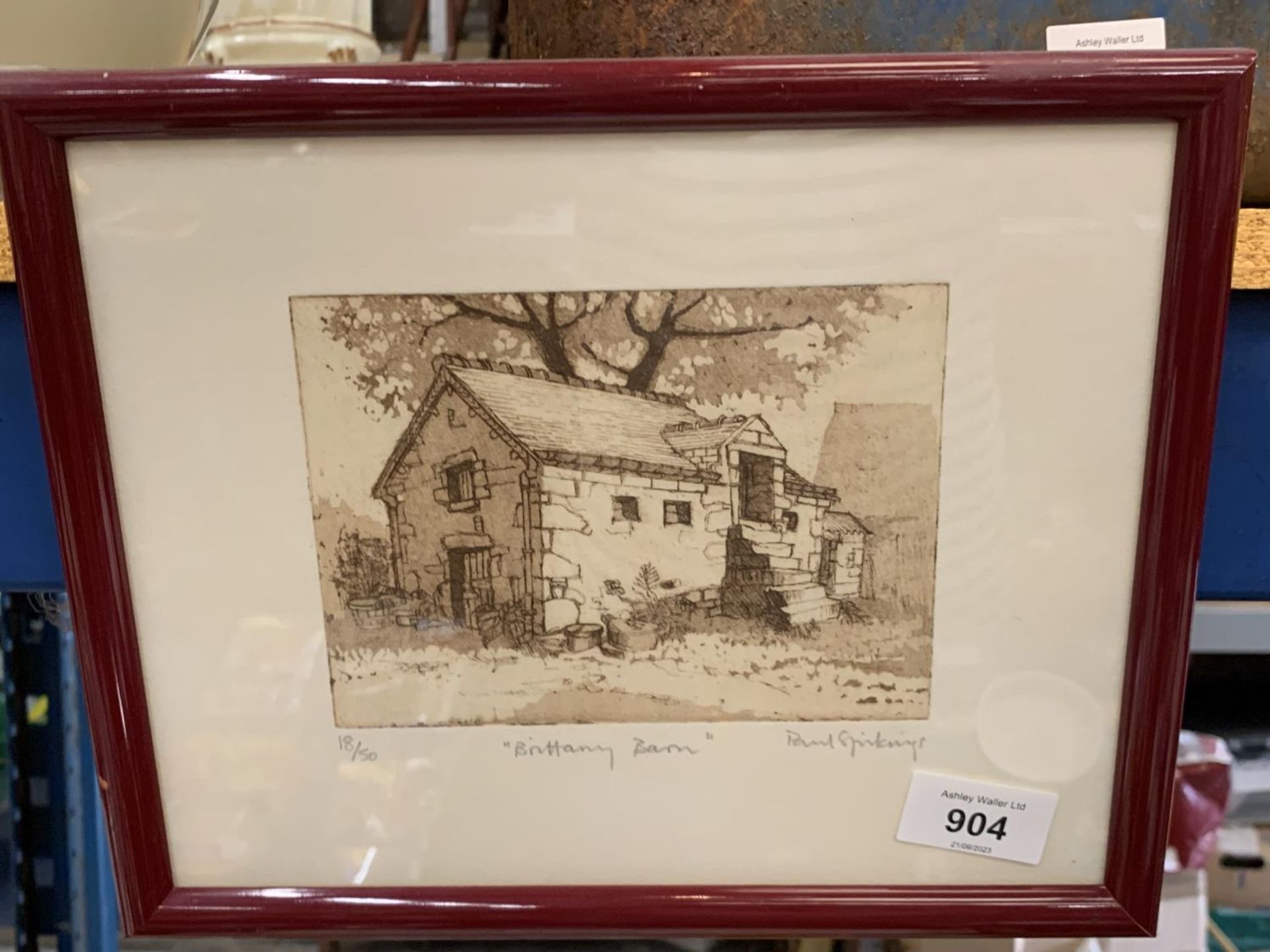 TWO LIMITED EDITION, SIGNED FRAMED PRINTS - BRITTANY BARN 18/50 INDISTINCT SIGNATURE AND TYN LLAN, - Image 2 of 3