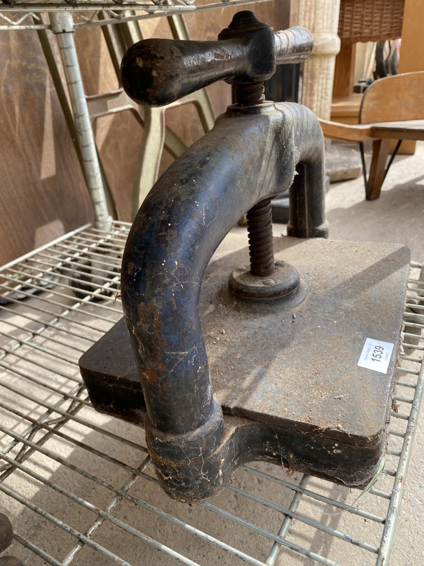 A VINTAGE CAST IRON BOOK PRESS - Image 2 of 2
