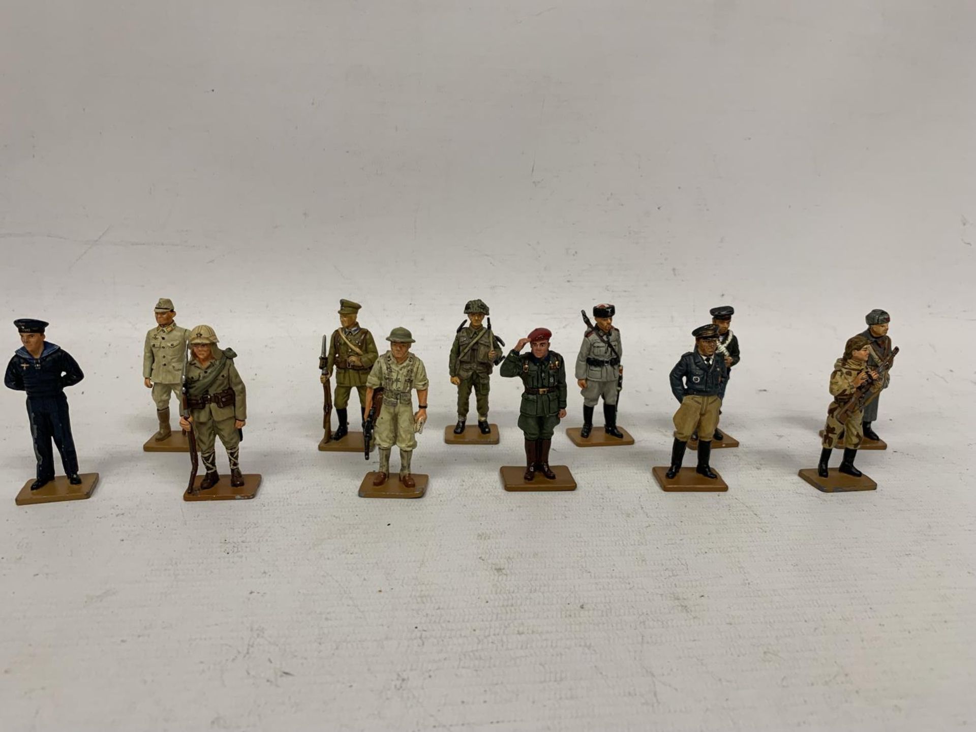 TWELVE DEL PRADO DIE CAST WORLD WAR TWO FIGURES OF SOLDIERS TO INCLUDE USSR, CANADIAN, JAPANESE,