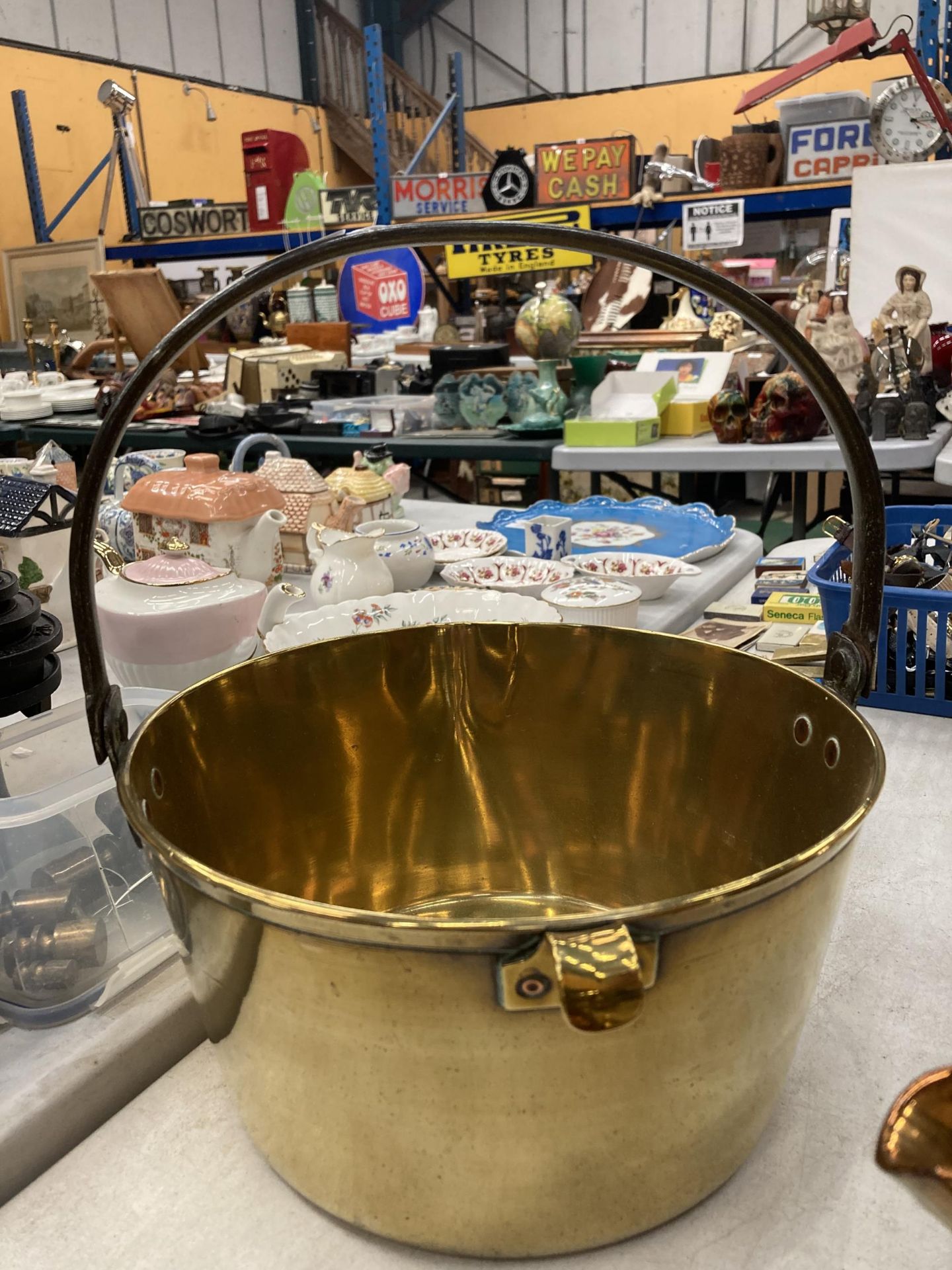 A VINTAGE JAM PAN WITH WROUGHT IRON HANDLE