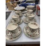 A QUANTITY OF JOHNSON BROS 'INDIAN TREE' PATTERN TEAWARE TO INCLUDE VARIOUS SIZED PLATES, BOWLS,