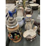 A QUANTITY OF VICTORIAN AND VINTAGE JUGS TO INCLUDE ROYAL DOULTON, MASON'S, ETC