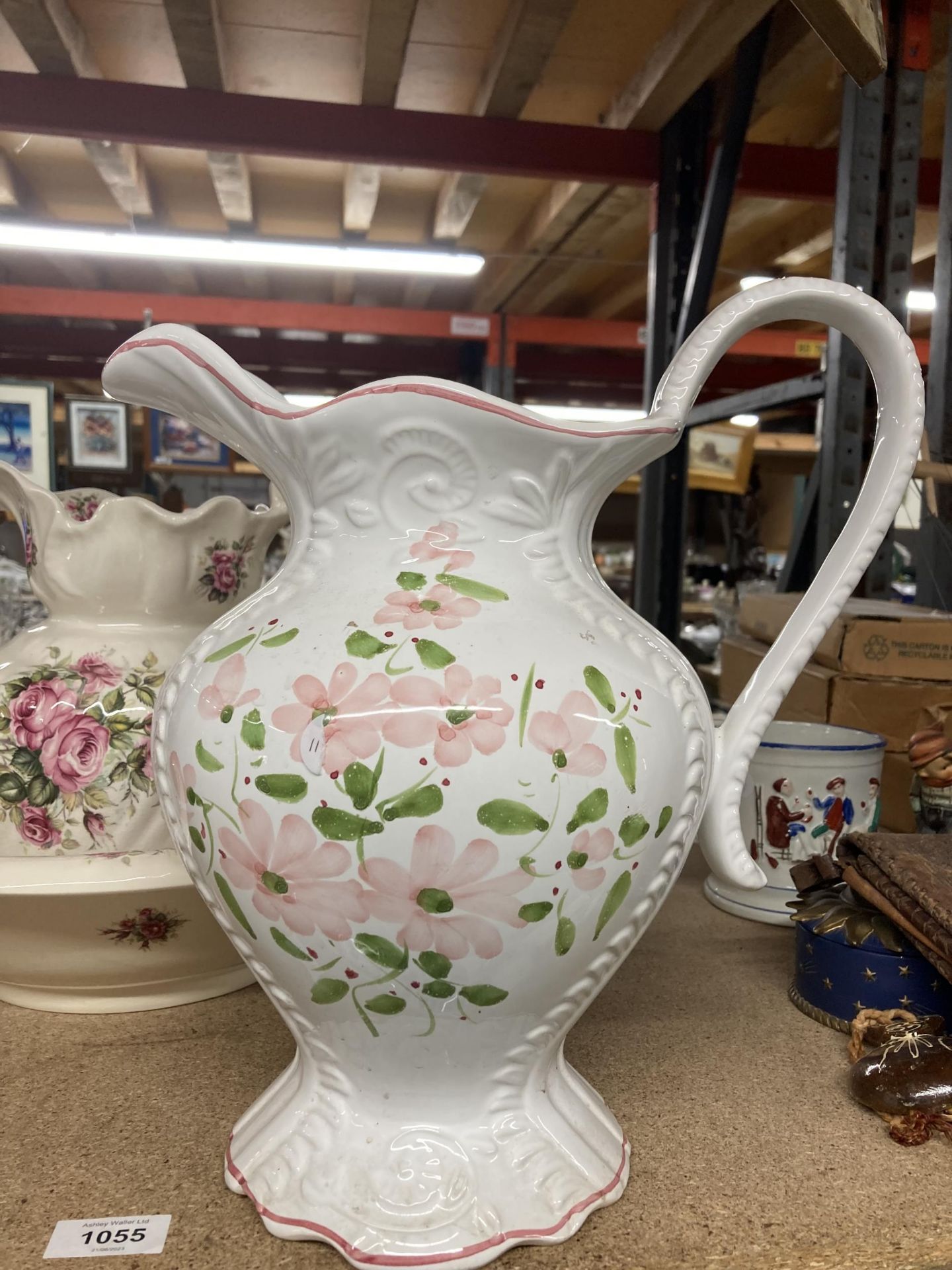 A VICTORIAN WASH BOWL AND JUG PLUS A LARGE JUG - Image 2 of 3