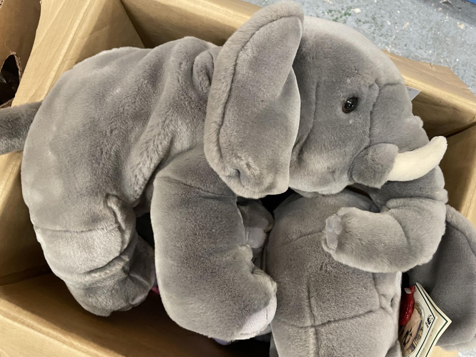 FIVE ASSORTED CUDDLY TOYS TO INCLUDE TWO LARGE ELEPHANTS SOME WITH TAGS - Image 2 of 5
