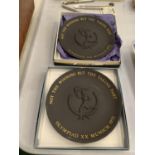 TWO WEDGWOOD BLACK BASALT PLAQUES FOR THE MUNICH WINTER OLYMPICS 1972 - BOXED
