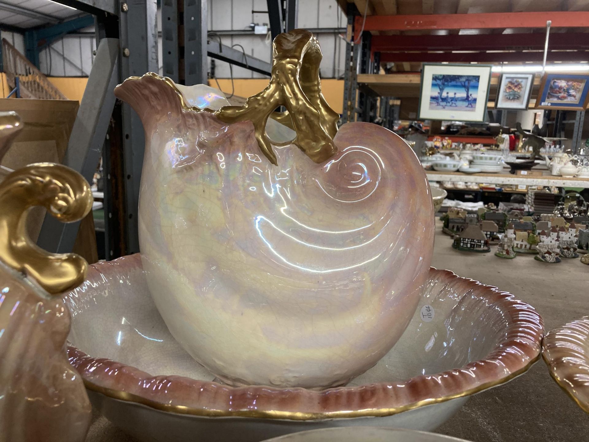 TWO LARGE CERAMIC WASHBOWLS AND SHELL SHAPED JUGS, A CHAMBER POT AND A SLOP-PAIL - Image 3 of 4