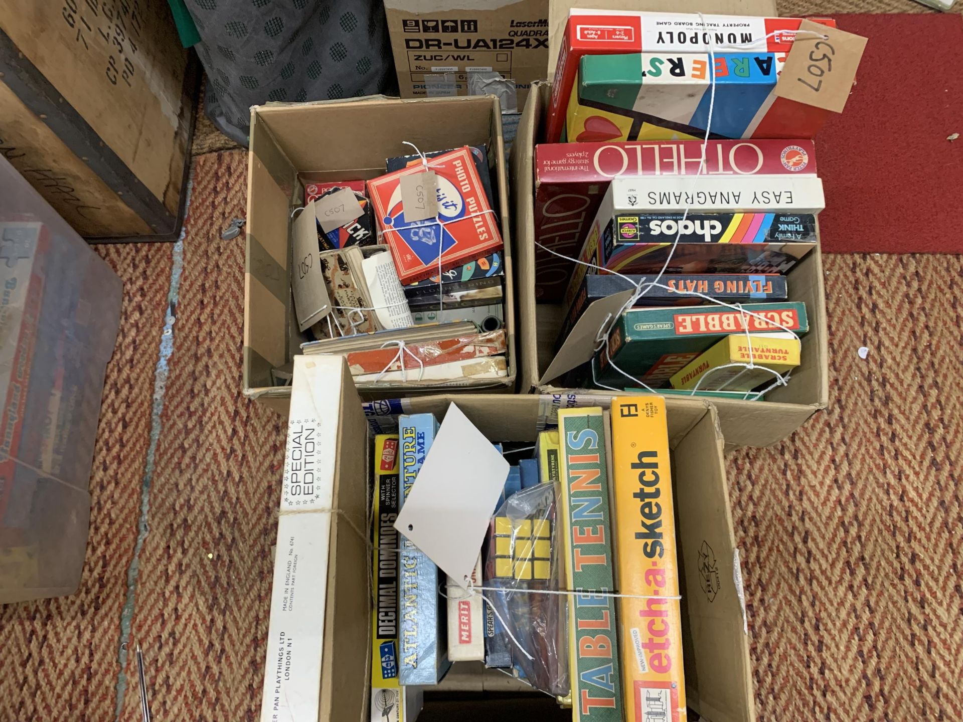 THREE BOXES OF VINTAGE AND MODERN CHILDRENS GAMES AND A SUPER SOCCER GAME