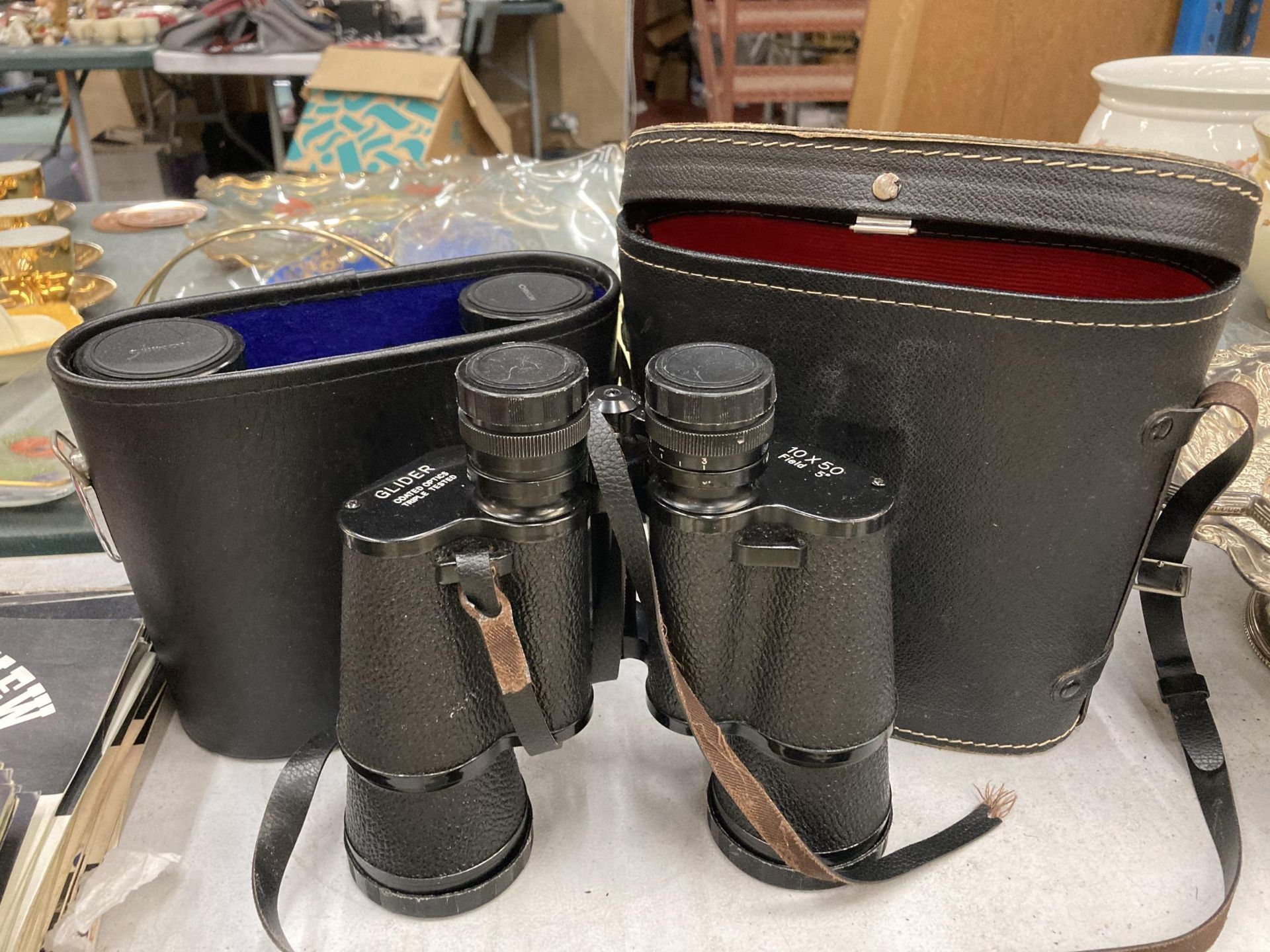 TWO PAIRS OF BINOCULARS IN CASES - GLIDER AND CHINON