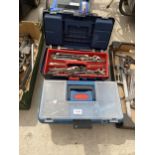TWO TOOL BOXES CONTAINING AN ASSORTMENT OF SPANNERS AND DRILL BITS ETC