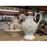 A VICTORIAN WASH BOWL AND JUG PLUS A LARGE JUG