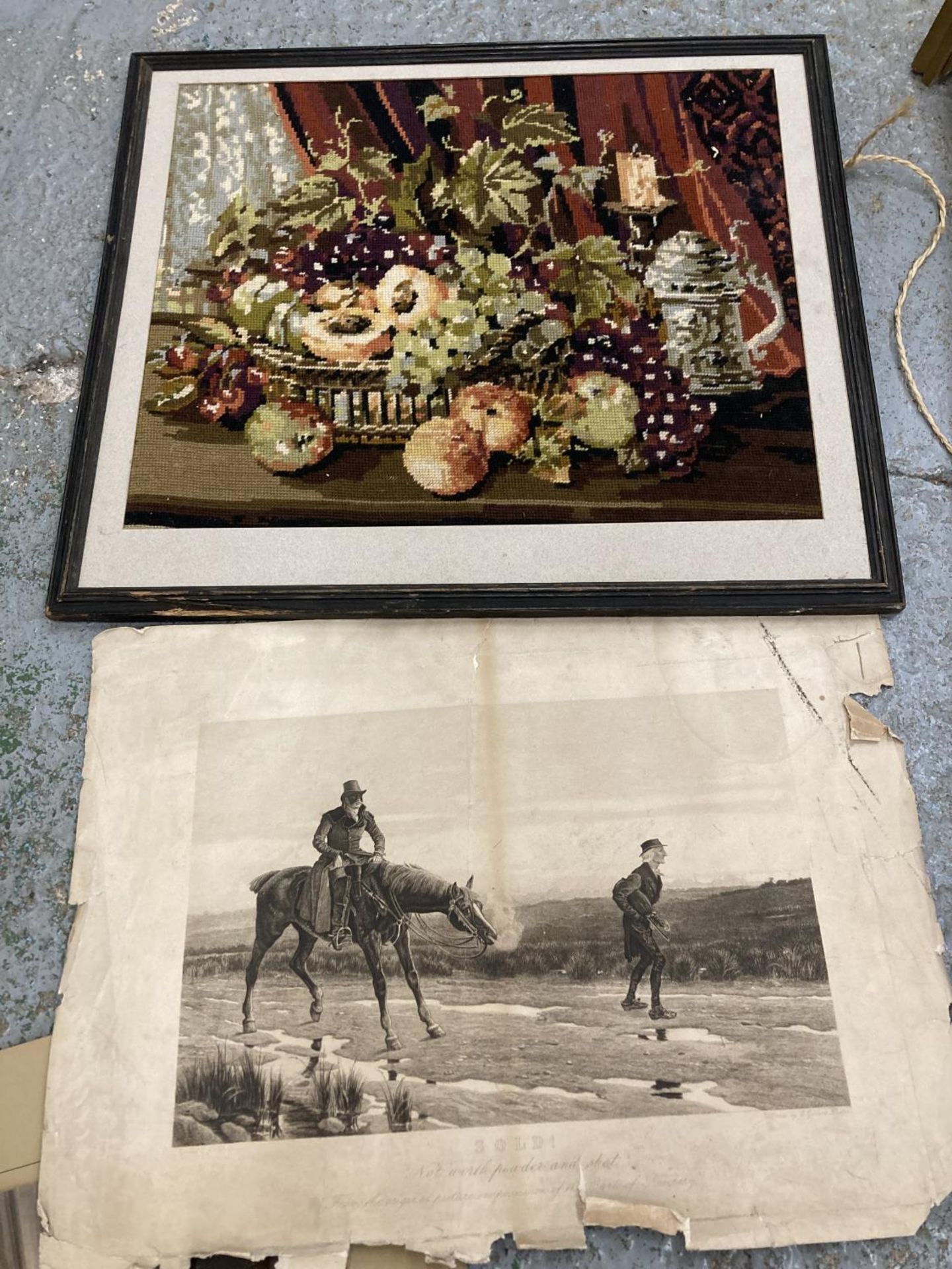 A GROUP OF UNFRAMED PRINTS AND ENGRAVINGS TO INCLUDE STILL LIFE EMBROIDERY - Image 4 of 4