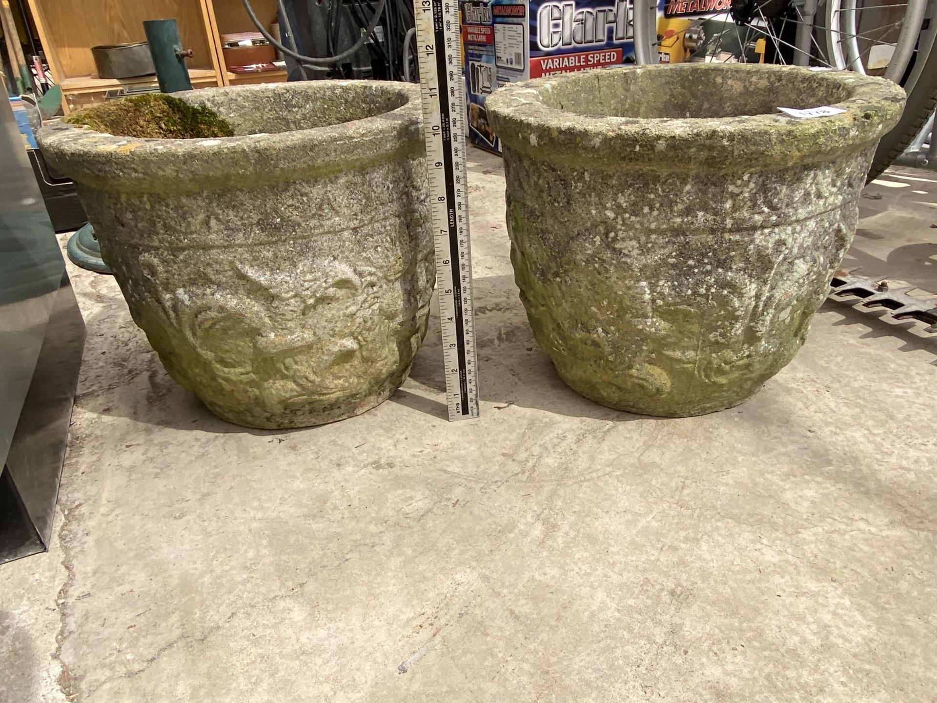 A PAIR OF RECONSTITUTED STONE GARDEN PLANTERS - Image 2 of 3