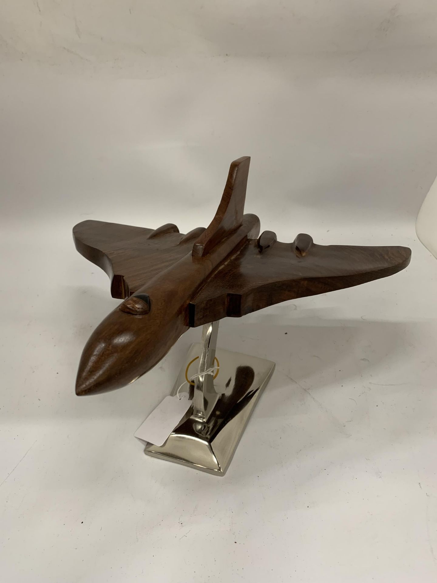A LARGE WOODEN VULCAN BOMBER ON CHROME STAND - Image 2 of 3