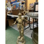 A LARGE HEAVY BRASS FIRESIDE KNIGHT COMPANION SET HEIGHT 88CM