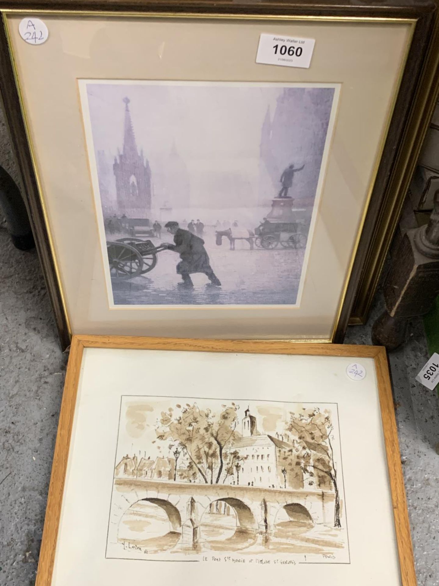 A GROUP OF FOUR PICTURES TO INCLUDE A WATERCOLOUR OF A HOUSE, FRAMED PRINTS, ETC - Image 2 of 3