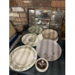 A QUANTITY OF VINTAGE PLATES PLUS THREE SMALL FRAMED MIRRORS