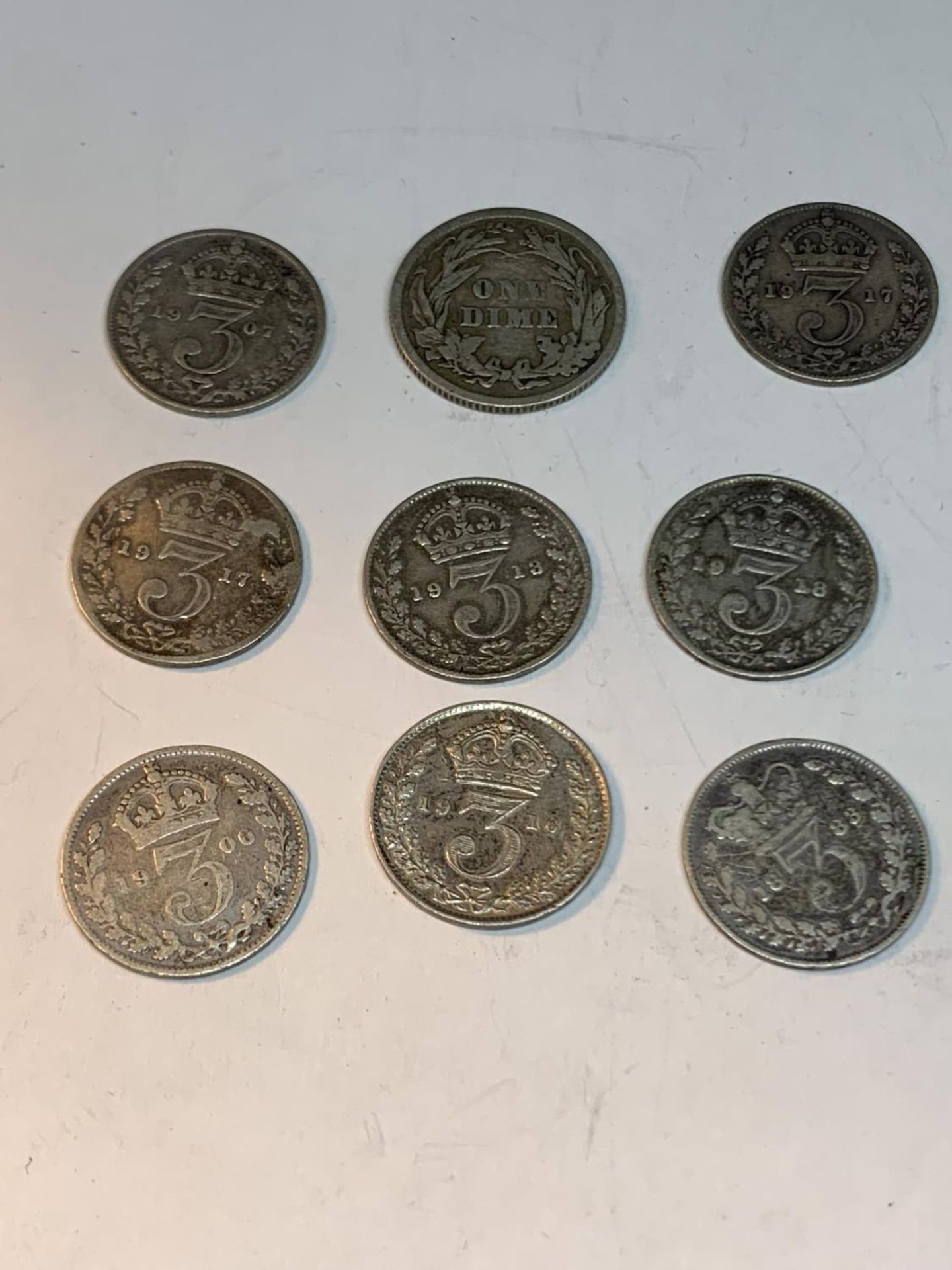 A BAG OF SILVER COINS TO INCLUDE THREE PENCES - Image 2 of 4