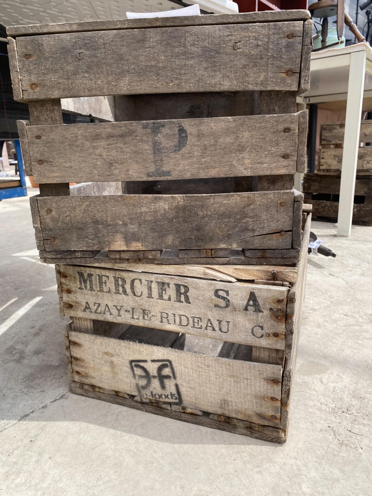 TWO VINTAGE WOODEN MONOGRAMED CRATES - Image 2 of 2