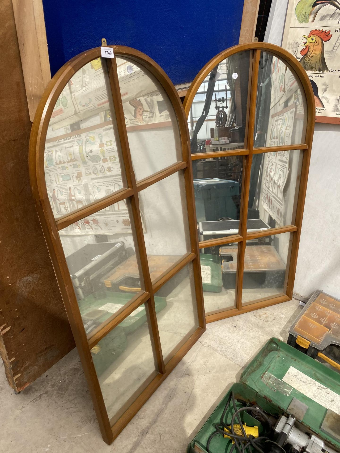 TWO WOODEN FRAMED WINDOW STYLE MIRRORS