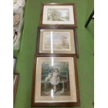 THREE VINTAGE OAK FRAMED PRINTS TO INCLUDE 'A NEW FRIEND' ETC