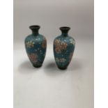 A PAIR OF METAL VASES WITH ORIENTAL STYLE FLORAL DECORATION HEIGHT 12CM