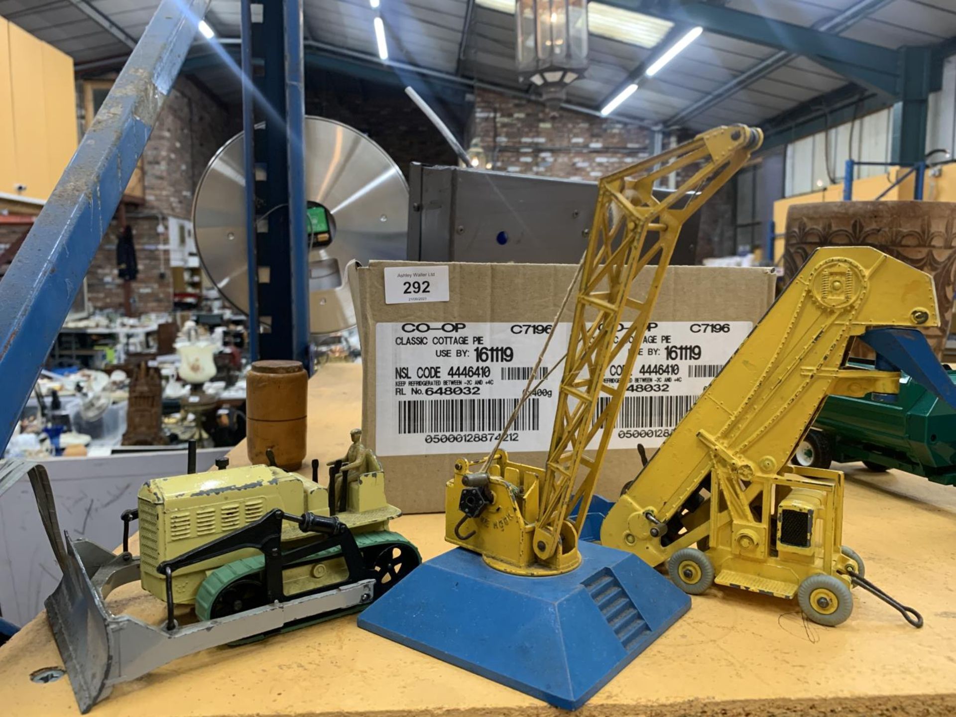 THREE DINKY UNBOXED MODELS - BLAW KNOX BULLDOZER 961 CRANE AND ELEVATOR LOADER