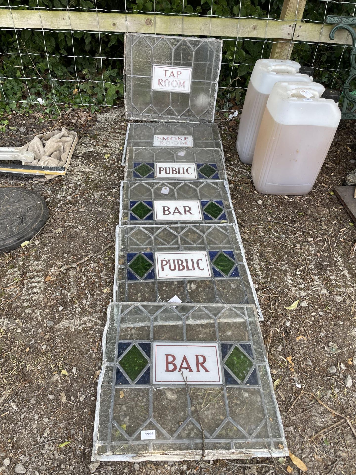 SIX GLAZED AND LEADED PUB WINDOW PANES