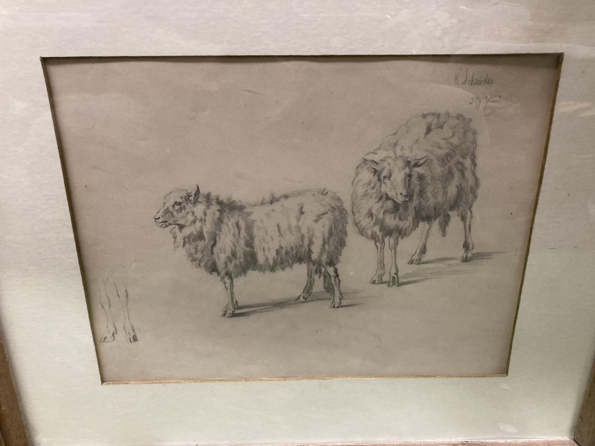 A PENCIL SKETCH OF SHEEP SIGNED K SCHRODER 27/3/22 PLUS A PRINT OF VENICE - Image 2 of 5