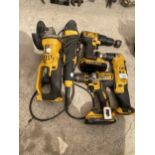 VARIOUS DEWALT POWER TOOLS TO INCLUDE TWO BATTERY DRILLS, A GRINDER AND A MULTITOOL ETC