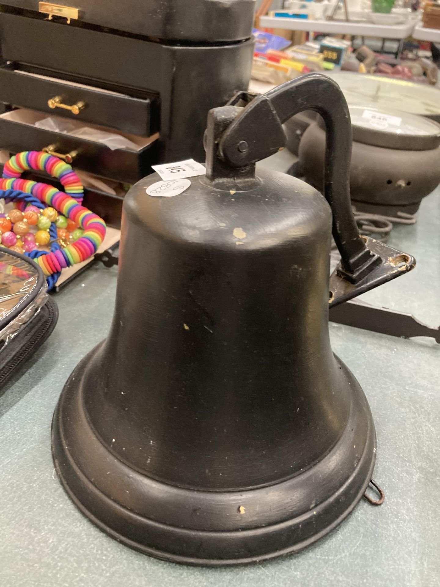 TWO VINTAGE BELLS TO INCLUDE A WOODEN HANDLED EXAMPLE - Image 3 of 3