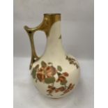 A ROYAL WORCESTER BLUSH IVORY HAND PAINTED JUG, HEIGHT 27CM