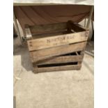 TWO VINTAGE WOODEN MONOGRAMED CRATES