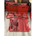 AN ASSORTMENT OF CASED TOOLS TO INCLUDE A THREAD MASTER KIT AND A DIESEL ENGINE TIMING KIT ETC