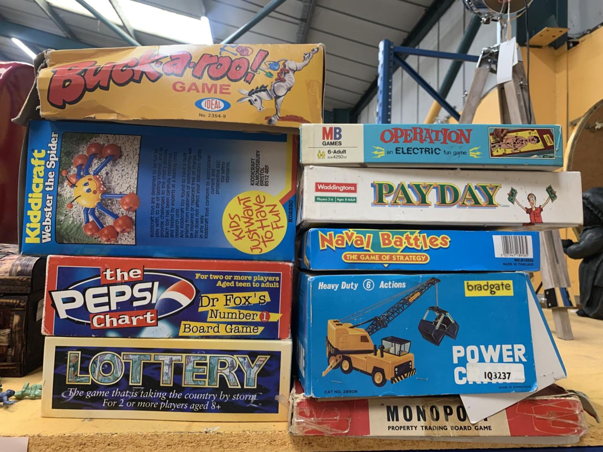 NINE VARIOUS BOARD GAMES TO INCLUDE PAY DAY, OPERATION, BUCKAROO ETC