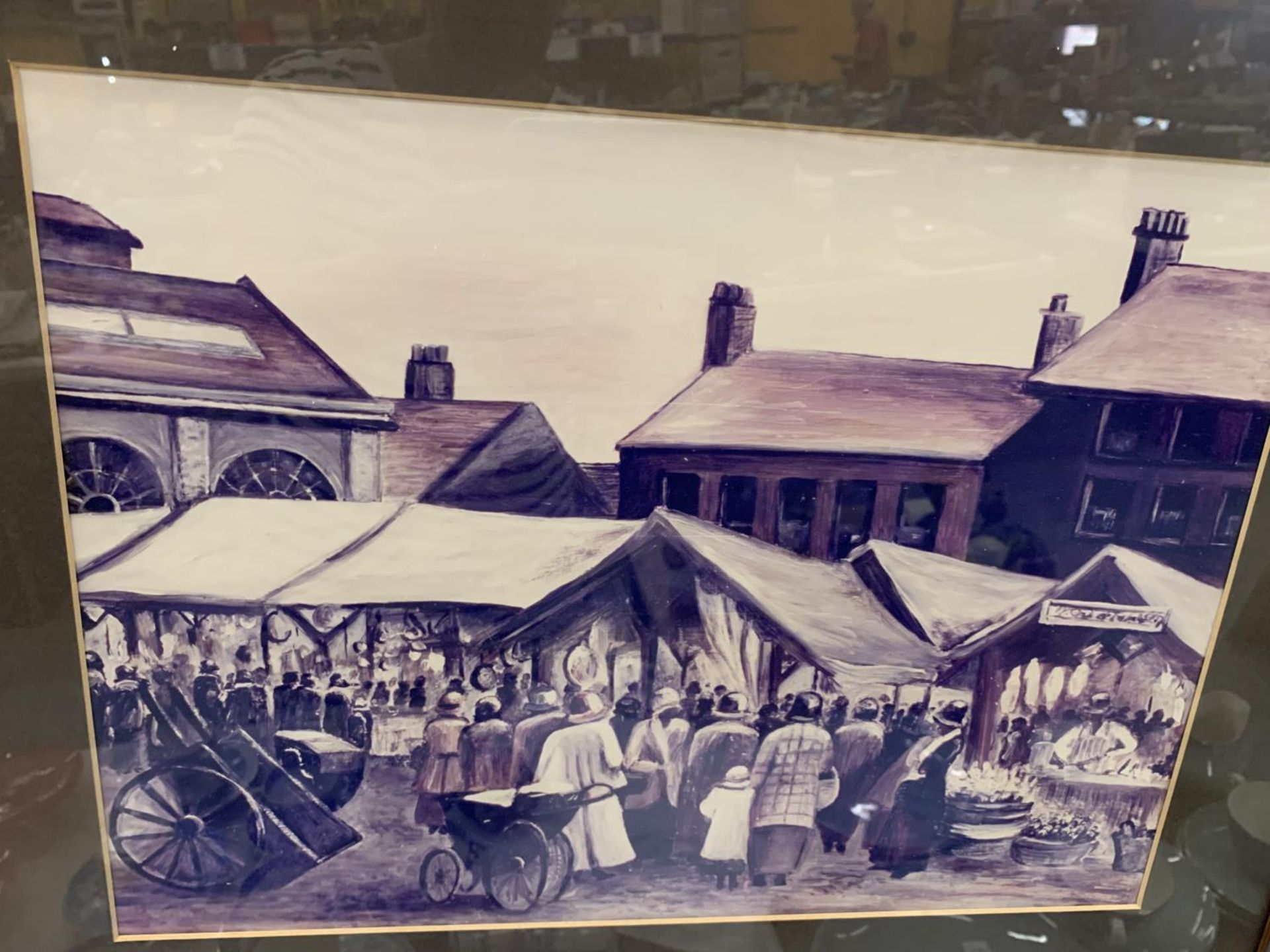 A FRAMED PRINT OF A VINTAGE MARKET SCENE - Image 2 of 2