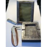 A HALLMARKED BIRMINGHAM SILVER PHOTOGRAPH FRAME (NO GLASS), A HALLMARKED CHESTER SILVER TOP, A