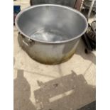 A VERY LARGE STAINLESS STEEL COOKING POT