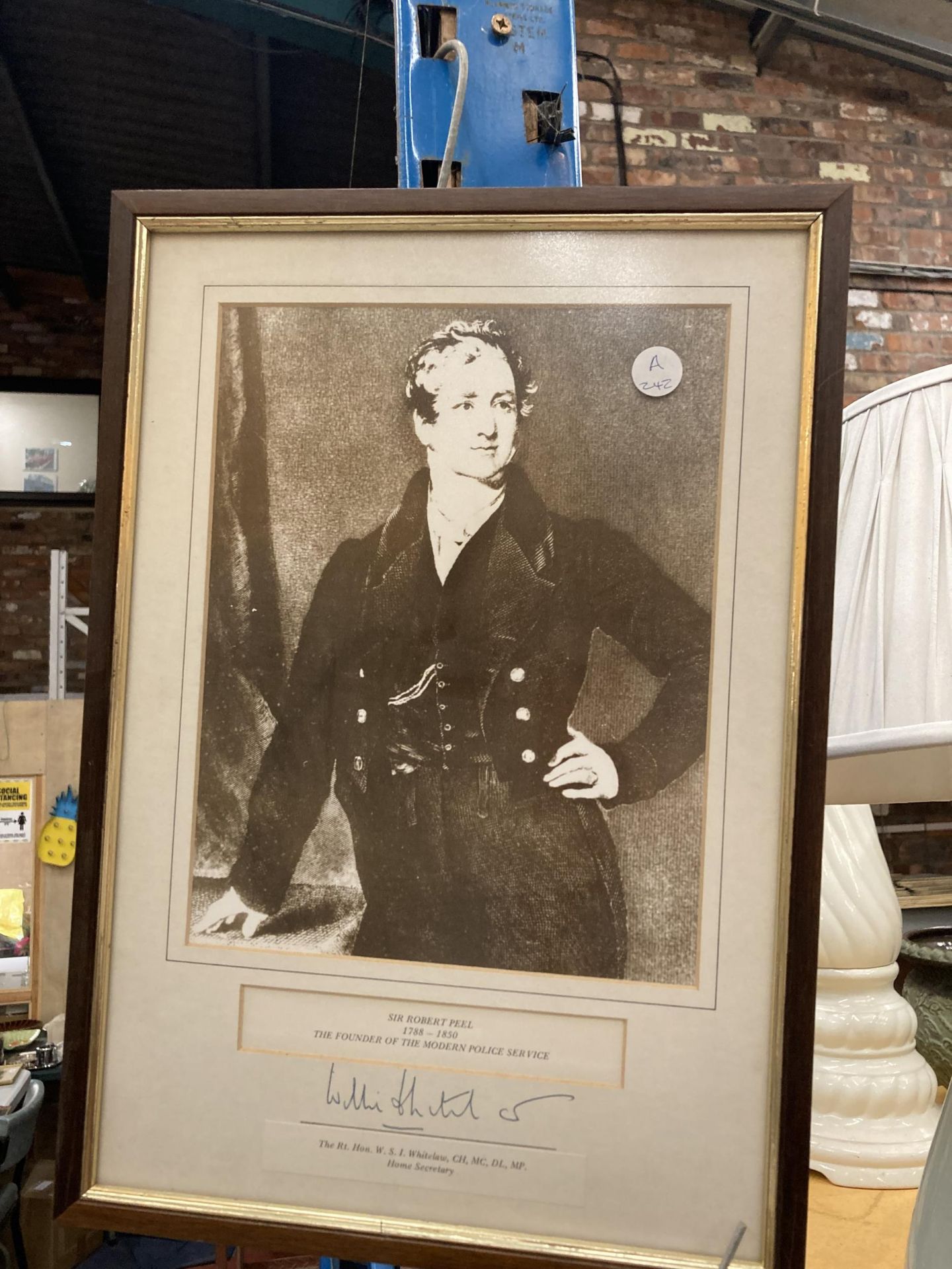 TWO FRAMED PHOTOGRAPHIC PRINTS - SIR ROBERT PEEL SIGNED BY WILLIAM WHITELAW M. P. AND SGT. - Image 3 of 5
