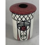 A HANDPAINTED AND SIGNED LORNA BAILEY BUD VASE CHARLES RENE MACINTOSH PATTERN