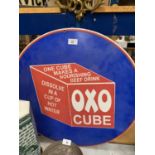 A LARGE METAL OXO CUBE CIRCULAR SIGN, DIAMETER 61CM