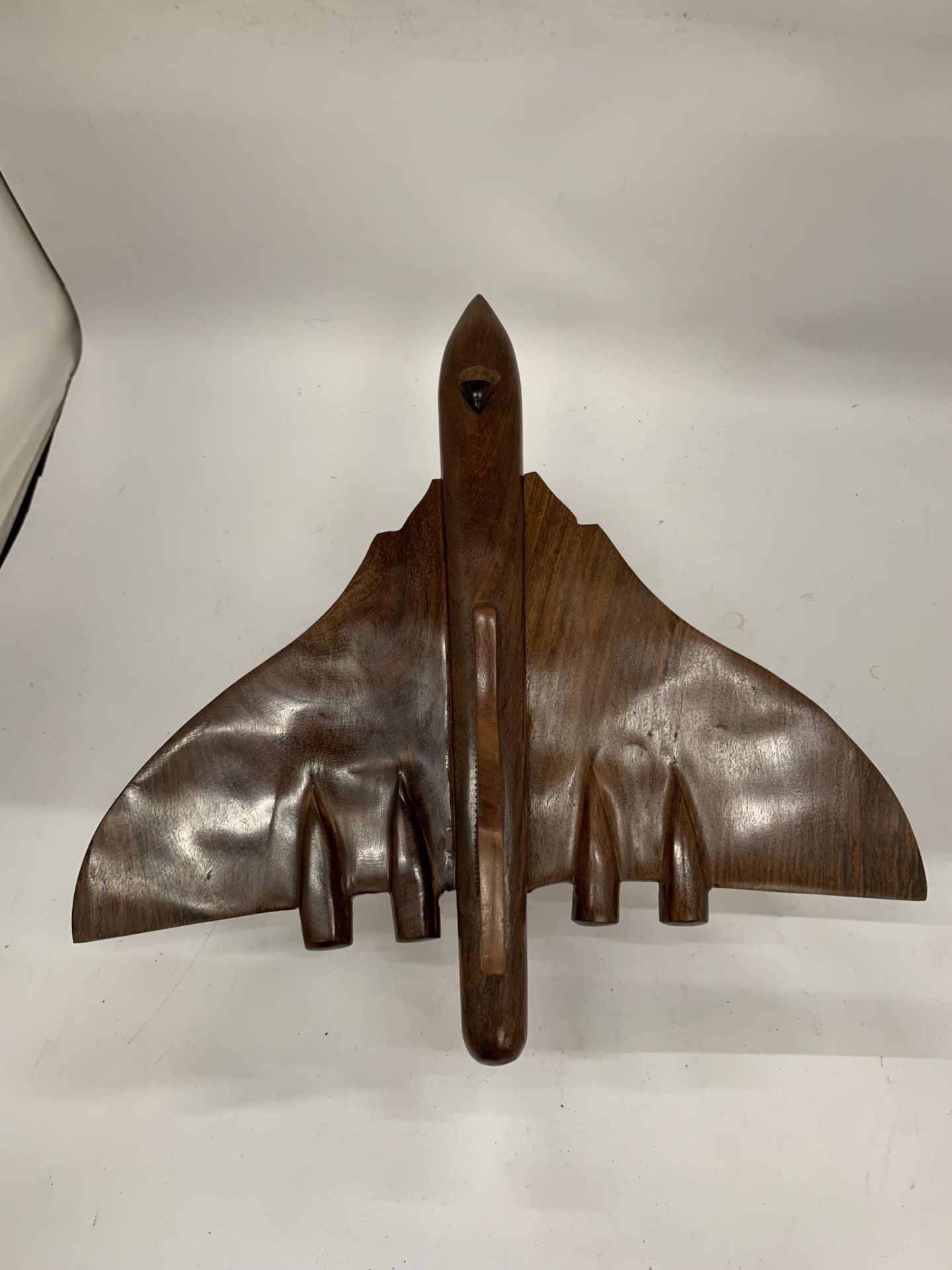 A LARGE WOODEN VULCAN BOMBER ON CHROME STAND - Image 3 of 3
